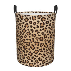Gbuzozie leopard-print round laundry hamper front view for stylish storage and easy access