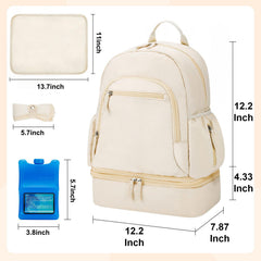 GDNasist backpack beige side-compartment view with organized pockets.