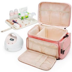 GDNasist breast pump bag removable partition demonstrates customizable interior space for pump and bottles