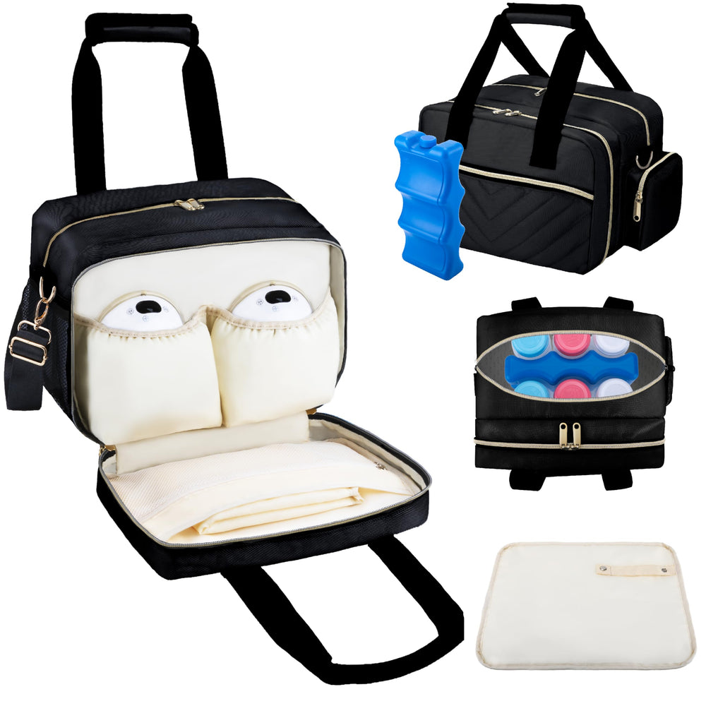 GDNasist breastmilk cooler bag front view shows six-bottle capacity for on-the-go feeding.