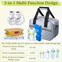 GDNasist cooler bag with blue ice pack keeps bottles cold during travels.
