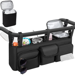 GDNasist double-stroller-organizer on Bob Duallie showing secure compatibility for on-the-go parents.