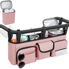 GDNasist double stroller organizer side view with easy-access pockets for essentials.