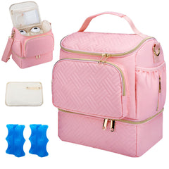 GDNasist wearable breast pump bag front view with organized storage for on-the-go moms.