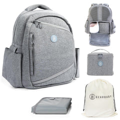 Gearbaby breast pump backpack with insulated pockets for on-the-go feeding support.