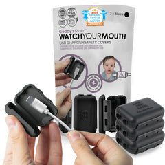 Geddy's Mom Watch Your Mouth charger cover closed protects exposed USB tips.