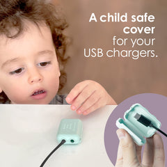 Geddy's Mom Watch Your Mouth protector clips on white, compatible with USB-C, Micro, and Lightning cables.