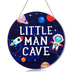 Geelin space astronaut wall plaque featuring rocket motifs for kids' room decor.