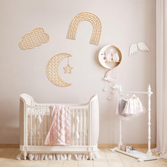 Geetery Moon with a star nursery decor creates a calming night-sky vignette.