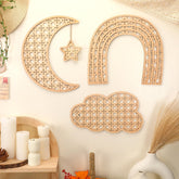 Geetery Boho wooden rainbow nursery ornaments add a dreamy focal point for a crib area.