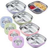 Geiserailie square stainless steel toddler plate pink suction for mess-free self-feeding