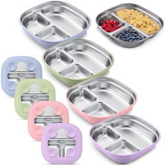 Geiserailie square stainless steel toddler plate pink suction for mess-free self-feeding