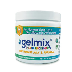 Gelmix infant thickener bottle-cap closeup shows safe-for-infants use