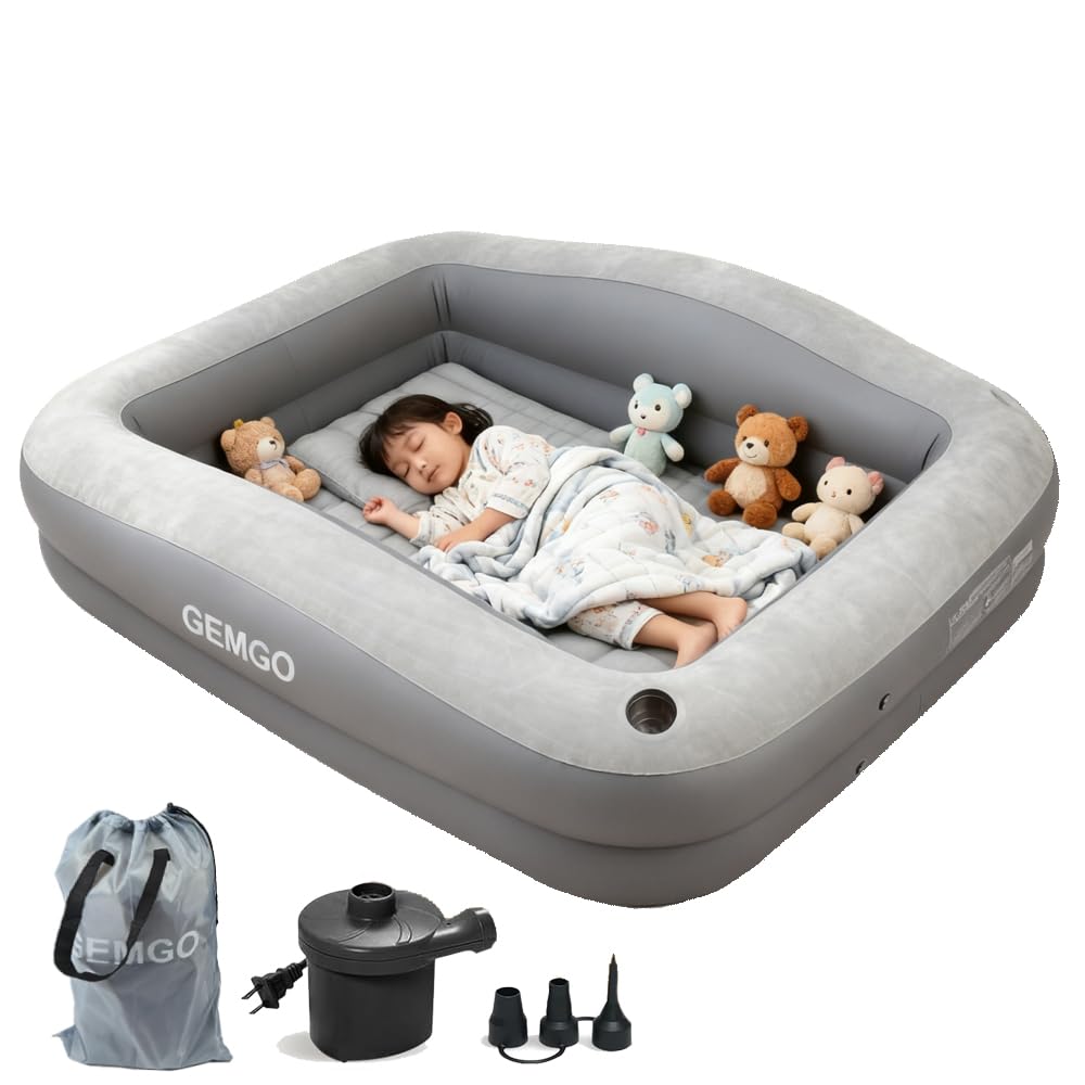 GEMGO inflatable toddler bed inflated to 67 inches for travel and play space