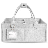 GEMII diaper caddy gray open with multiple compartments for quick diaper changes.