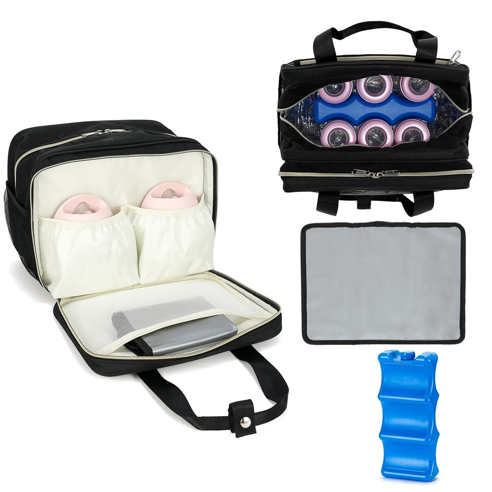GEMIU breast milk cooler bag with ice pack, six-bottle capacity for daycare.