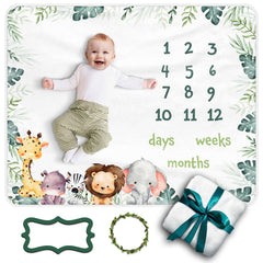 Generic baby milestone blanket elephant: soft flannel for tummy time and milestone photography
