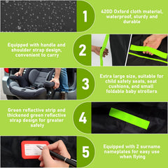 Generic car seat bag adjustable shoulder strap eases carrying during flights.