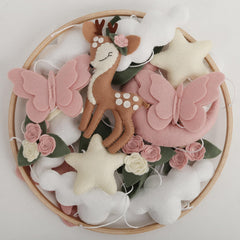 Generic Deer Baby Mobile with flowers provides soft nursery color for early visual exploration.