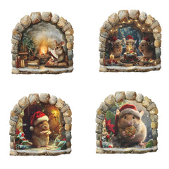 Generic four-sheets Christmas 3D mouse hole wall sticker pack adds festive whimsy to walls.