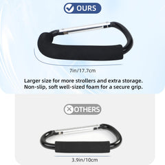 Generic large carabiner enables hands-free bag hanging for relaxed outings.