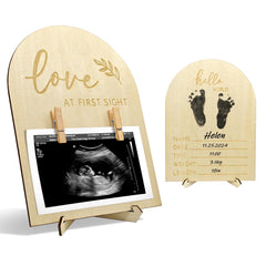 Generic Wooden Ultrasound Frame with double-sided design for pregnancy announcements and memories.