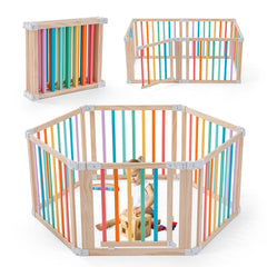 Gewitt baby playpen setup-angle demonstrates flexible panels for irregular spaces.