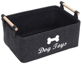 Geyecete dog toys storage bin with wood handle close-up showing sturdy transport option