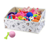Geyecete foldable dog toy organizer in beige head print provides tidy toy storage.