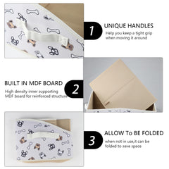 Geyecete foldable dog toy organizer folded, highlighting compact storage for small spaces.