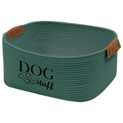 Geyecete square dog toy basket green front view for tidy toy storage.
