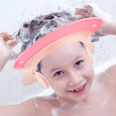 Geyoga Baby Shower Cap Pink Front View, adjustable fit for comfy bath time and splash protection.
