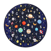 GFU baby play mat round blue folded for easy storage and travel.
