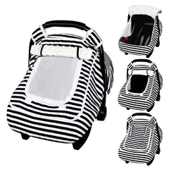 GFU car seat cover with warmth and Minky Dots for cozy winter travel