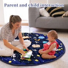 GFU non-slip round blue mat provides a stable surface for safe play.