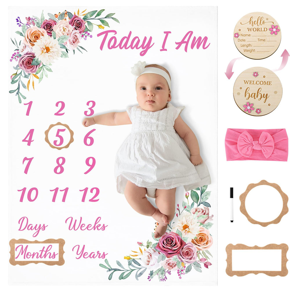 GGSTDDUP floral milestone blanket provides a charming backdrop for baby growth photos