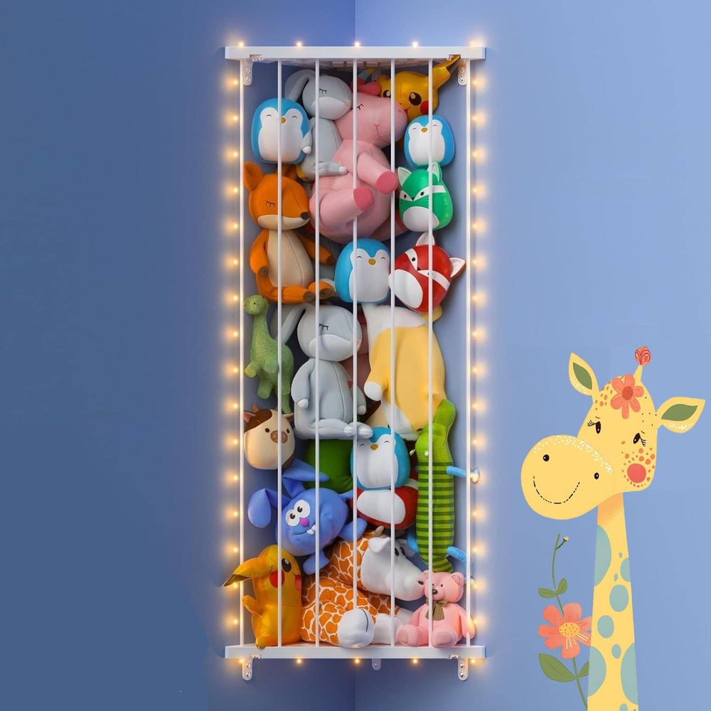 GGUO corner stuffed animal storage net angled view showing large capacity