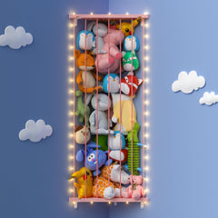 GGUO corner stuffed animal storage net assembly β space-saving plush toy organizer for kids' room.