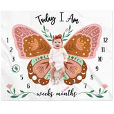 Gicoherero boho butterfly milestone blanket in soft fleece for newborn photos.