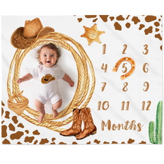 Gicoherero Cowboy Milestone Blanket visualizes monthly growth for memory-keeping photos