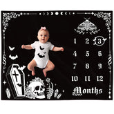 Gicoherero Gothic baby milestone blanket, 50x40 laid flat for monthly growth photos.