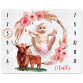 Gicoherero Highland cow monthly blanket front view for growth milestone photos
