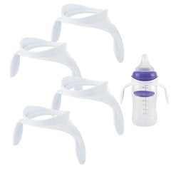 Giftophilia baby bottle handles on Lansinoh bottle fit provide secure grip for little hands during feeding.