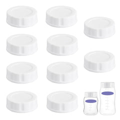 Giftophilia travel lids on Lansinoh bottle cap prevent leaks during trips.