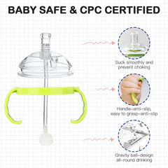 Giftophilia soft straw top attached to Comotomo bottle for safe sipping