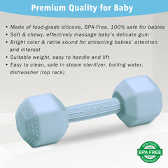 Giftty baby dumbbell being held for coordinated play and motor skill practice.