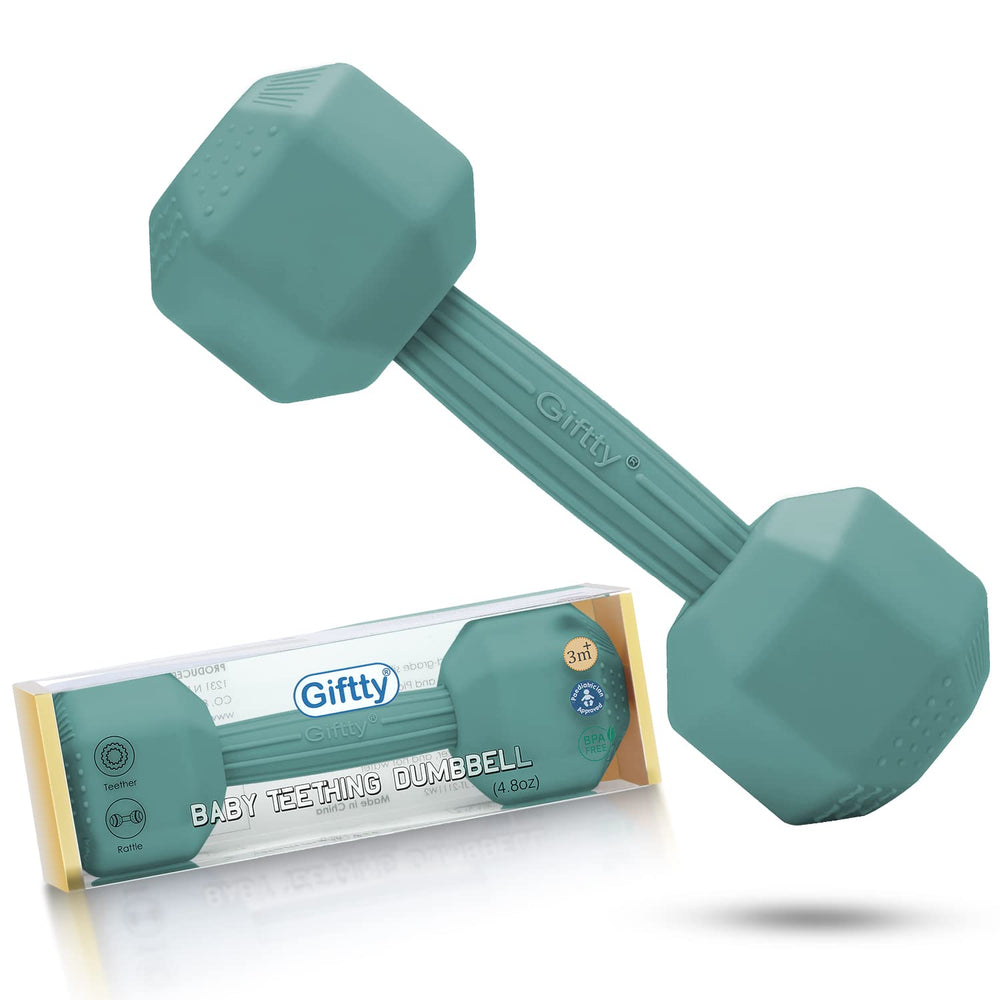 Giftty Baby Dumbbell Teether close-up showing soft silicone for safe teething.