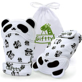 Giftty Panda teething mitten front view offering hands-free soothing for infants.