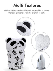Giftty Panda teething mitten texture closeup showing multi-texture gum relief.