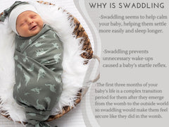 Giggle Angel dinosaur-swaddle blanket green wrap demonstration shows easy secure wrap